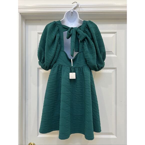 NWT Free People Dress Mini Green Sz Small S Babydoll Back Tie MRSP $110 Pockets - Picture 2 of 10